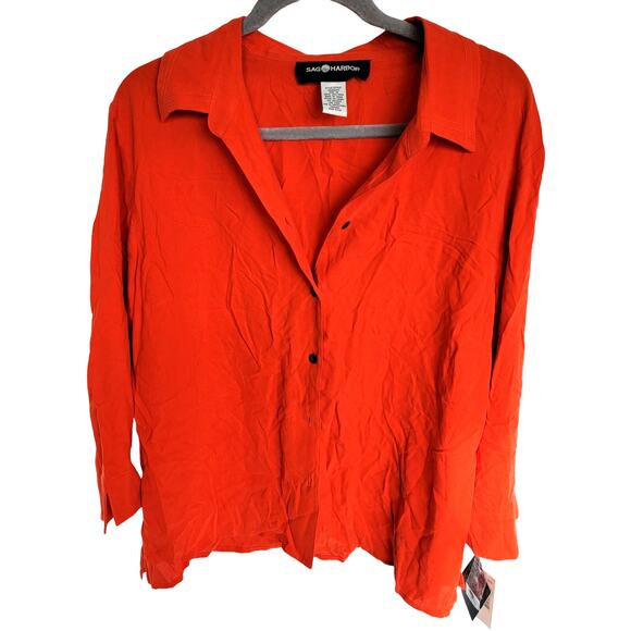 Y2K Vintage Sag Harbor Gauva Red Orange 100% Silk Button-Up Shirt Size 18 NWT - Picture 1 of 13